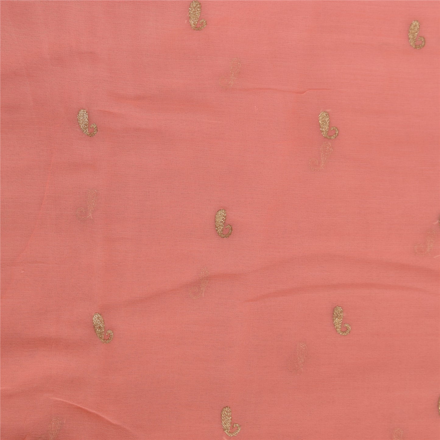 Sanskriti Vintage Sarees Peach Embroidery Pure Chiffon Silk Sari 6ydCraft Sustainable Fabric