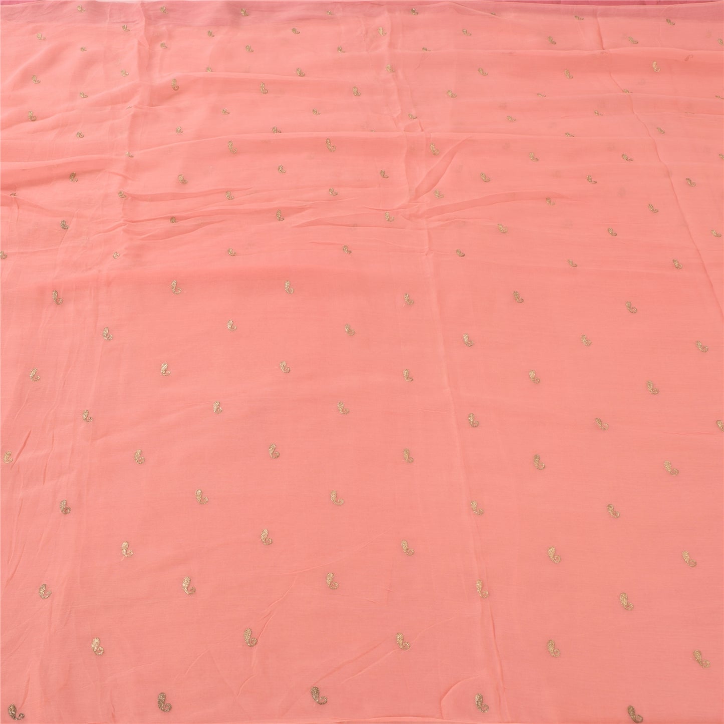 Sanskriti Vintage Sarees Peach Embroidery Pure Chiffon Silk Sari 6ydCraft Sustainable Fabric