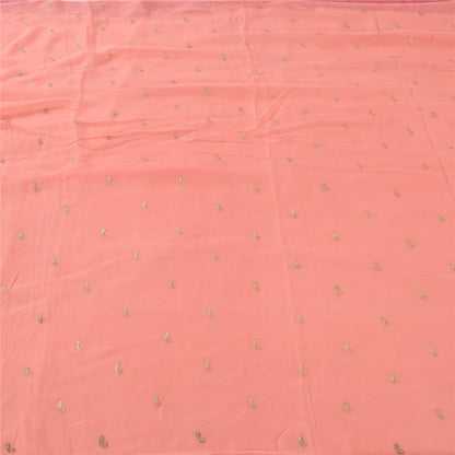 Sanskriti Vintage Sarees Peach Embroidery Pure Chiffon Silk Sari 6ydCraft Sustainable Fabric
