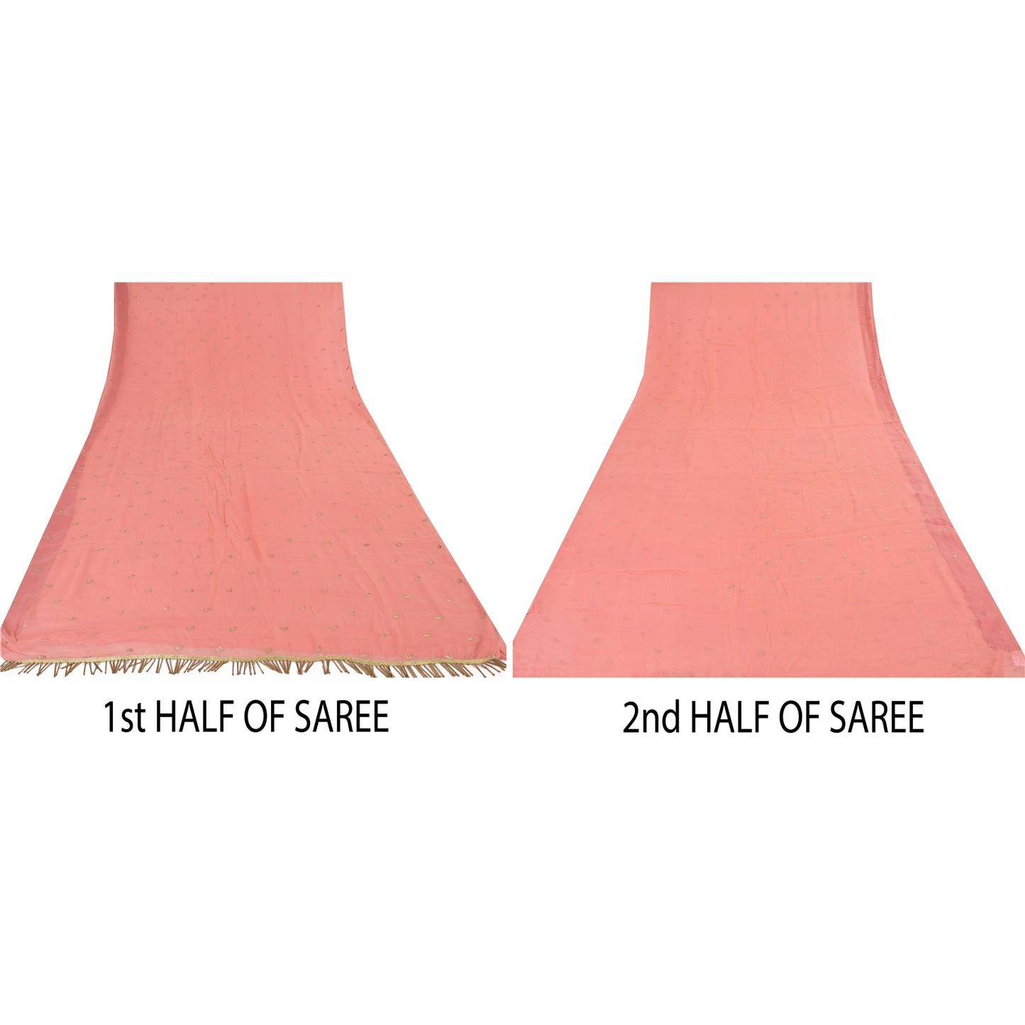 Sanskriti Vintage Sarees Peach Embroidery Pure Chiffon Silk Sari 6ydCraft Sustainable Fabric