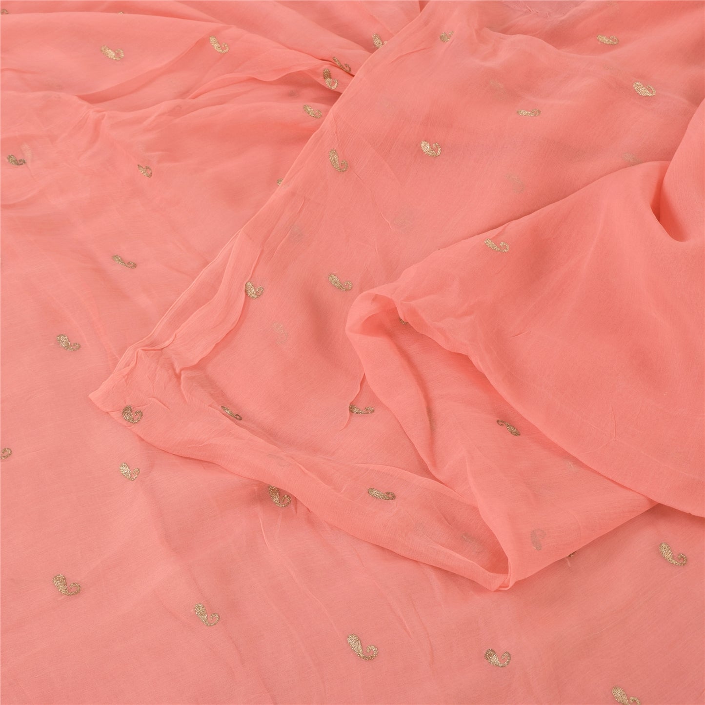 Sanskriti Vintage Sarees Peach Embroidery Pure Chiffon Silk Sari 6ydCraft Sustainable Fabric