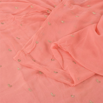 Sanskriti Vintage Sarees Peach Embroidery Pure Chiffon Silk Sari 6ydCraft Sustainable Fabric