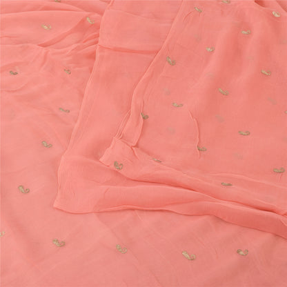 Sanskriti Vintage Sarees Peach Embroidery Pure Chiffon Silk Sari 6ydCraft Sustainable Fabric
