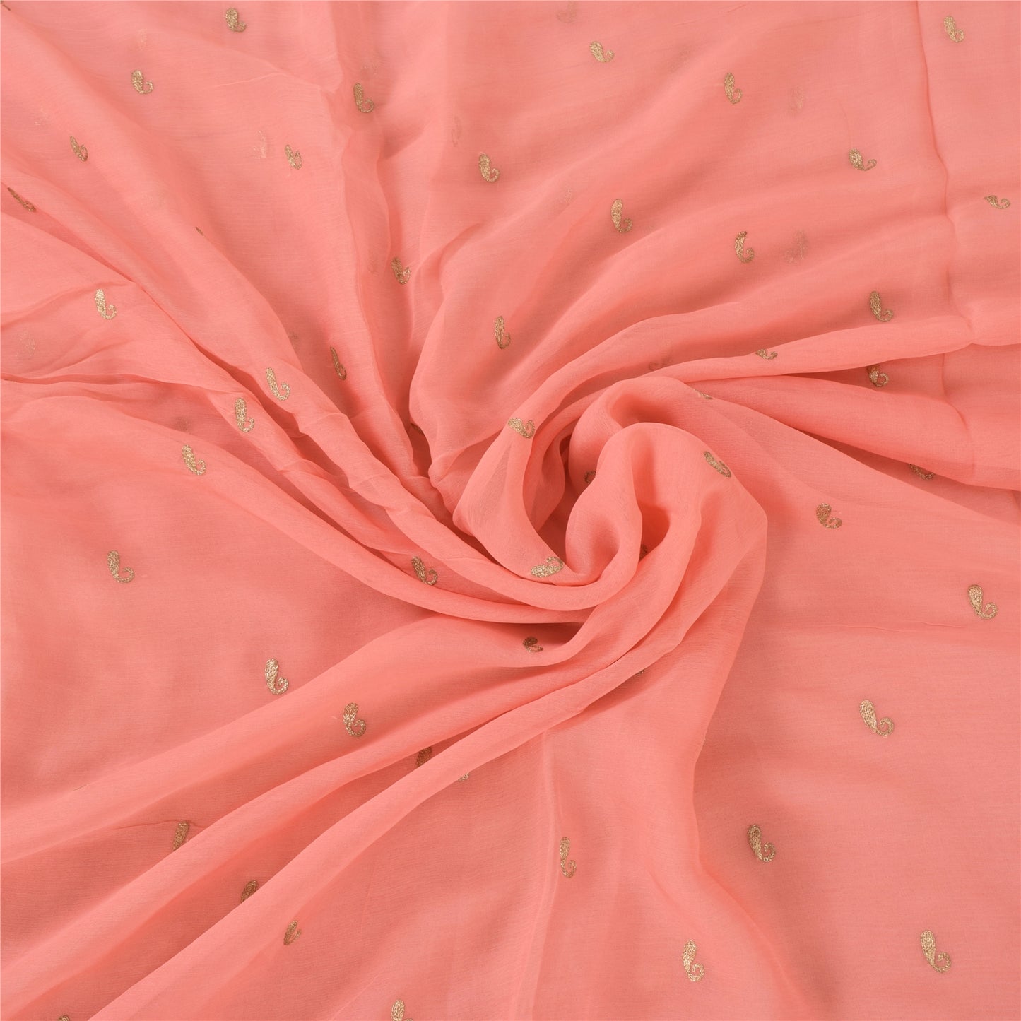 Sanskriti Vintage Sarees Peach Embroidery Pure Chiffon Silk Sari 6ydCraft Sustainable Fabric