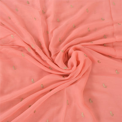 Sanskriti Vintage Sarees Peach Embroidery Pure Chiffon Silk Sari 6ydCraft Sustainable Fabric