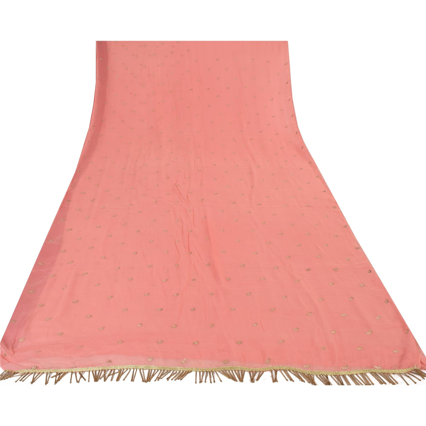 Sanskriti Vintage Sarees Peach Embroidery Pure Chiffon Silk Sari 6ydCraft Sustainable Fabric