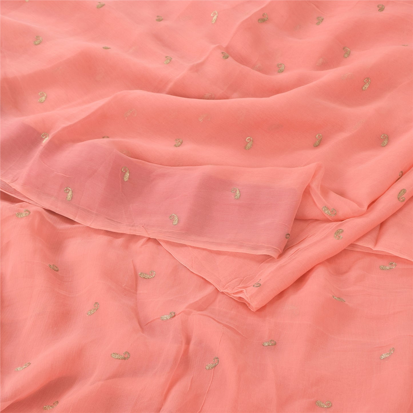 Sanskriti Vintage Sarees Peach Embroidery Pure Chiffon Silk Sari 6ydCraft Sustainable Fabric
