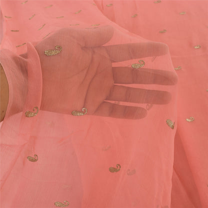 Sanskriti Vintage Sarees Peach Embroidery Pure Chiffon Silk Sari 6ydCraft Sustainable Fabric