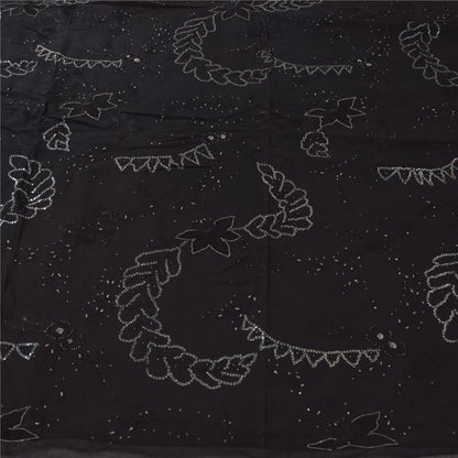Sanskriti Vintage Black Sarees Pure Chiffon Silk Hand Beaded Sari Mukiesh Sustainable Fabric
