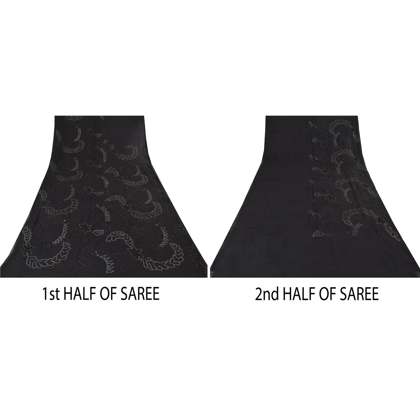 Sanskriti Vintage Black Sarees Pure Chiffon Silk Hand Beaded Sari Mukiesh Sustainable Fabric