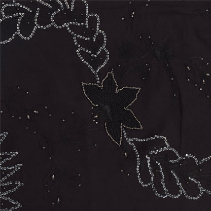 Sanskriti Vintage Black Sarees Pure Chiffon Silk Hand Beaded Sari Mukiesh Sustainable Fabric
