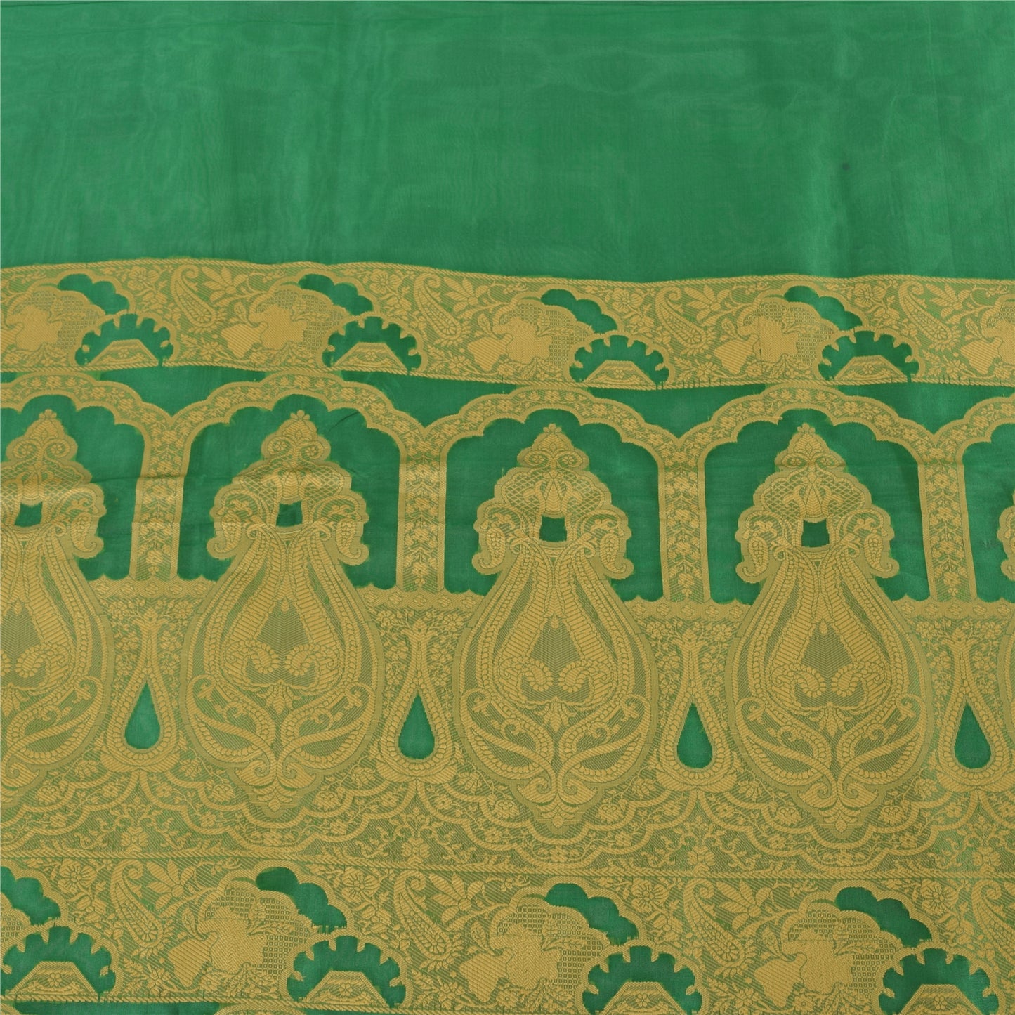 Sanskriti Vintage Indian Green Sarees Pure Silk Woven Premium Sari Craft Fabric