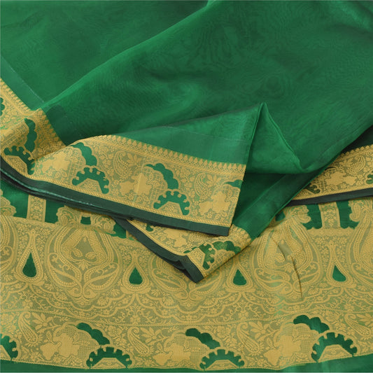 Sanskriti Vintage Indian Green Sarees Pure Silk Woven Premium Sari Craft Fabric