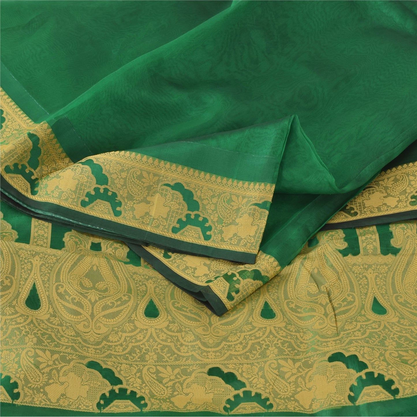 Sanskriti Vintage Indian Green Sarees Pure Silk Woven Premium Sari Craft Fabric