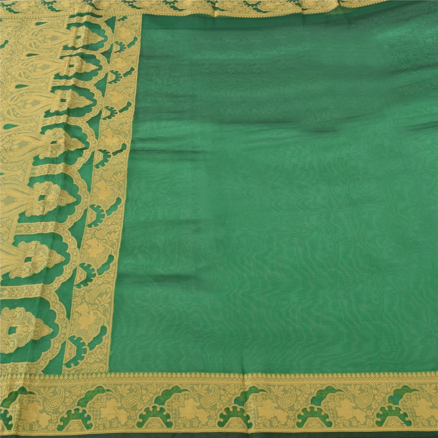 Sanskriti Vintage Indian Green Sarees Pure Silk Woven Premium Sari Craft Fabric