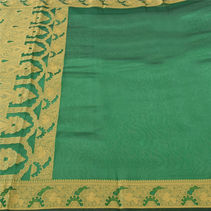 Sanskriti Vintage Indian Green Sarees Pure Silk Woven Premium Sari Craft Fabric