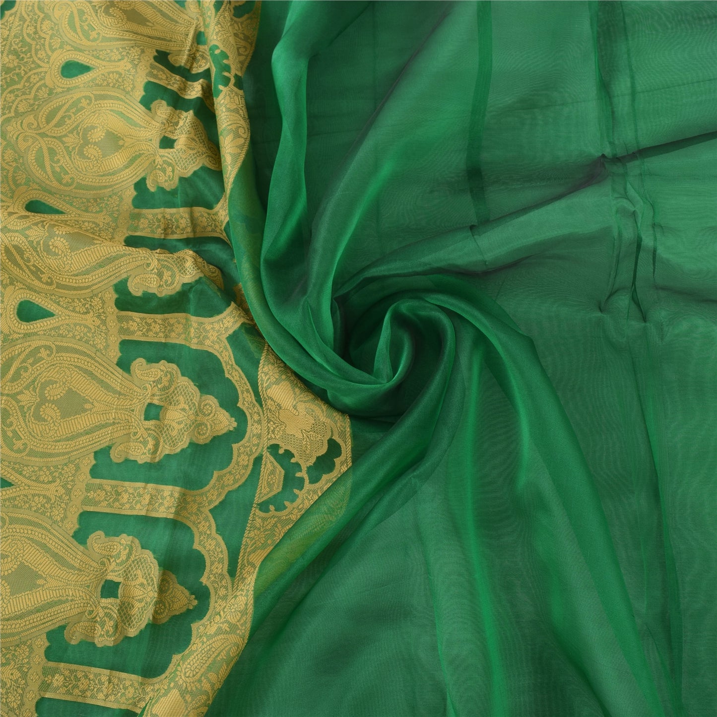 Sanskriti Vintage Indian Green Sarees Pure Silk Woven Premium Sari Craft Fabric