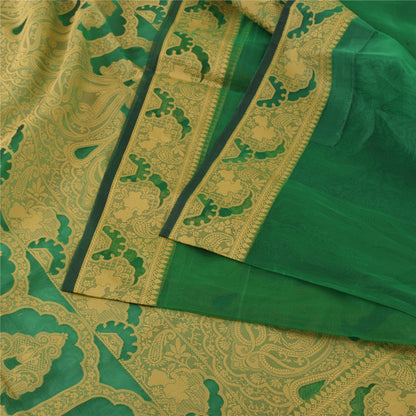 Sanskriti Vintage Indian Green Sarees Pure Silk Woven Premium Sari Craft Fabric