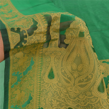 Sanskriti Vintage Indian Green Sarees Pure Silk Woven Premium Sari Craft Fabric