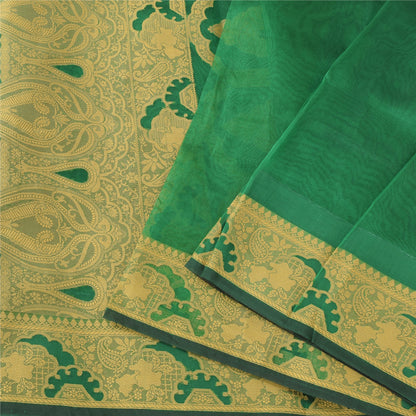 Sanskriti Vintage Indian Green Sarees Pure Silk Woven Premium Sari Craft Fabric