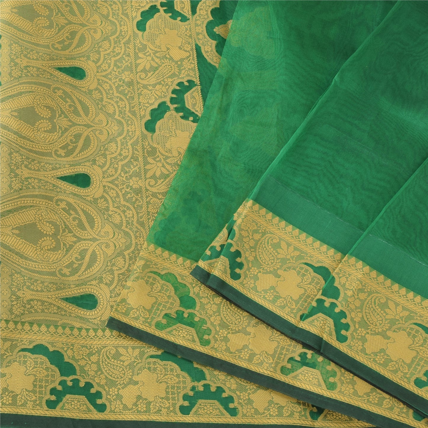 Sanskriti Vintage Indian Green Sarees Pure Silk Woven Premium Sari Craft Fabric