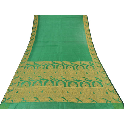 Sanskriti Vintage Indian Green Sarees Pure Silk Woven Premium Sari Craft Fabric