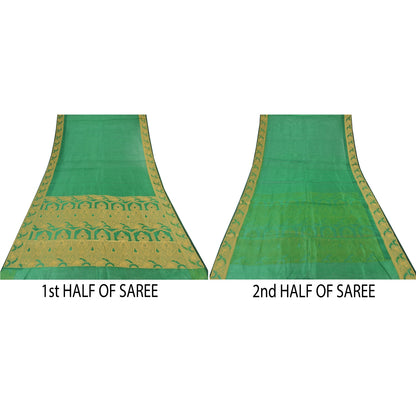 Sanskriti Vintage Indian Green Sarees Pure Silk Woven Premium Sari Craft Fabric