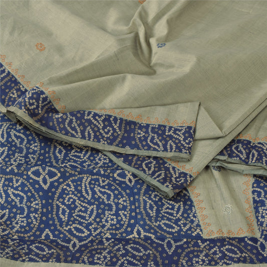 Sanskriti Vintage Gray Sarees Pure Cotton Embroider Printed Bandhani Sari Sustainable Fabric
