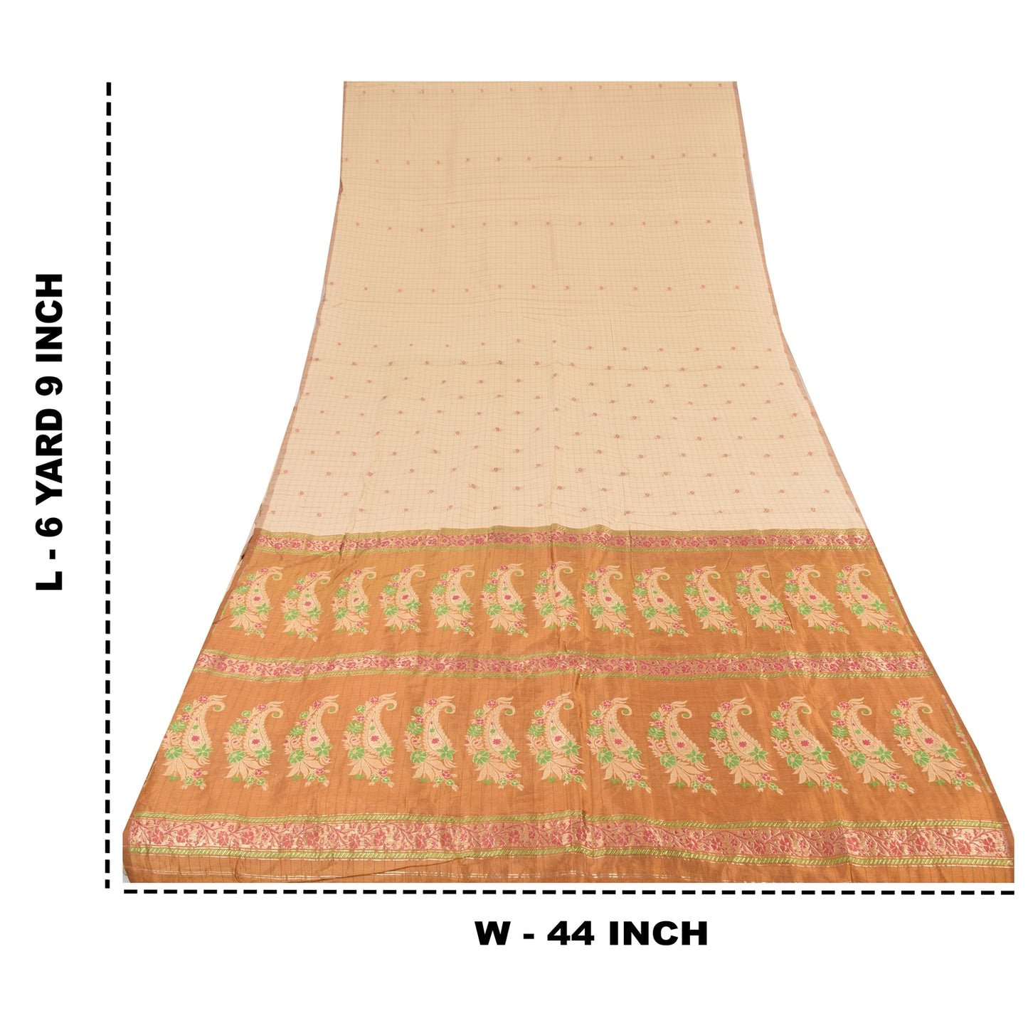 Sanskriti Vintage Golden/Ivory Sarees Pure Silk Hand Woven Sari 6yd Craft Sustainable Fabric