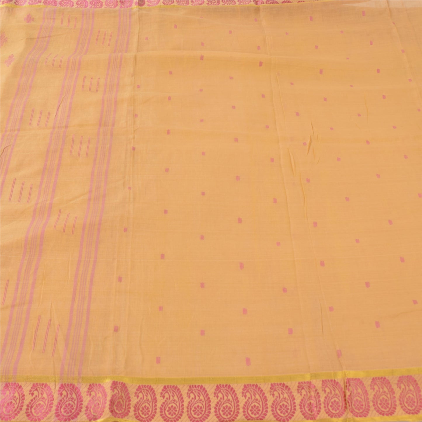 Sanskriti Vintage Gule Sarees Ren Bomuld Vævet Tant Premium Sari Håndværk Bæredygtigt Stoff