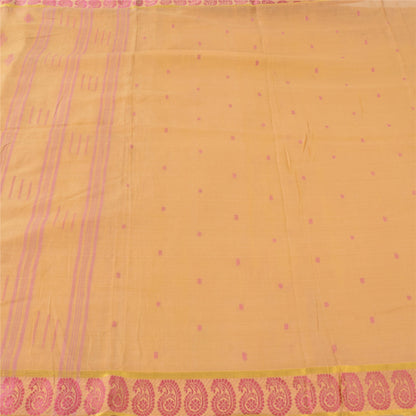 Sanskriti Vintage Gule Sarees Ren Bomuld Vævet Tant Premium Sari Håndværk Bæredygtigt Stoff