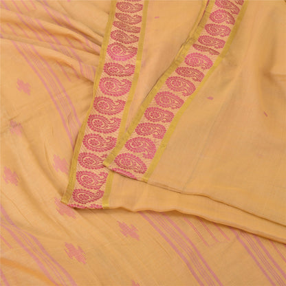 Sanskriti Vintage Gule Sarees Ren Bomuld Vævet Tant Premium Sari Håndværk Bæredygtigt Stoff
