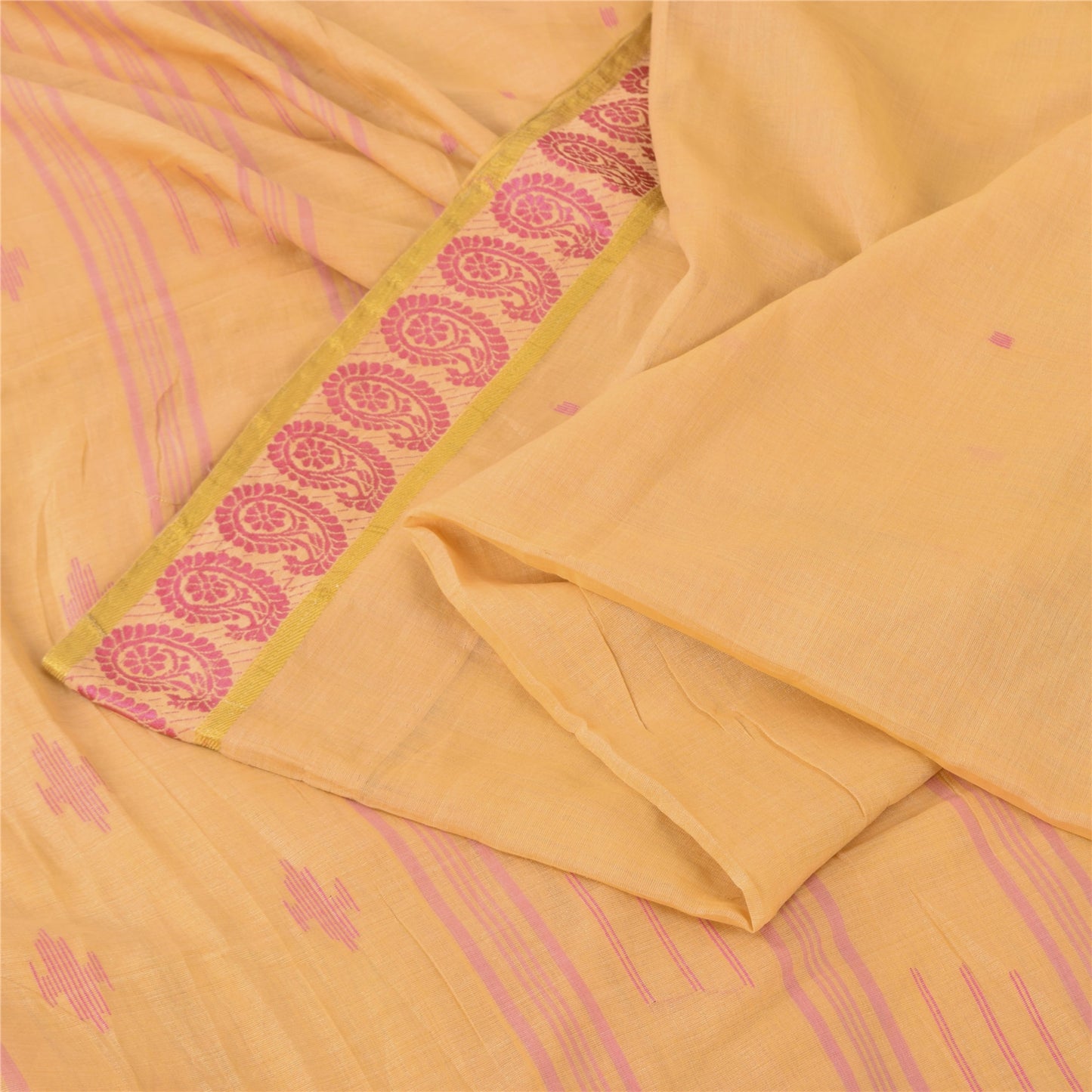 Sanskriti Vintage Gule Sarees Ren Bomuld Vævet Tant Premium Sari Håndværk Bæredygtigt Stoff