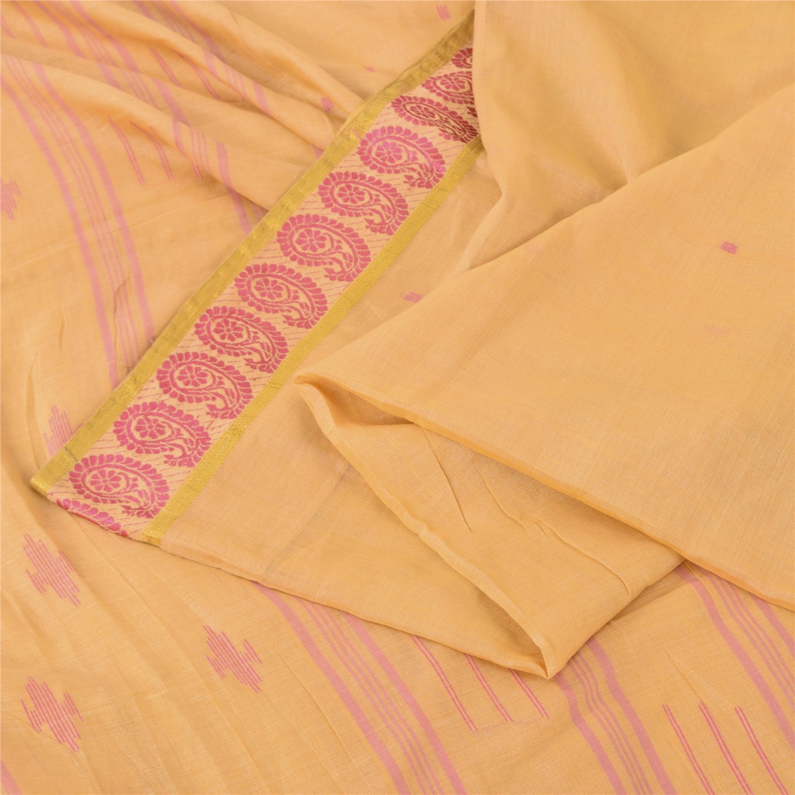 Sanskriti Vintage Yellow Sarees Pure Cotton Woven Tant Premium Sari Craft Sustainable Fabric