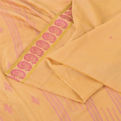 Sanskriti Vintage Gule Sarees Ren Bomuld Vævet Tant Premium Sari Håndværk Bæredygtigt Stoff