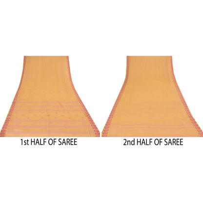 Sanskriti Vintage Gule Sarees Ren Bomuld Vævet Tant Premium Sari Håndværk Bæredygtigt Stoff