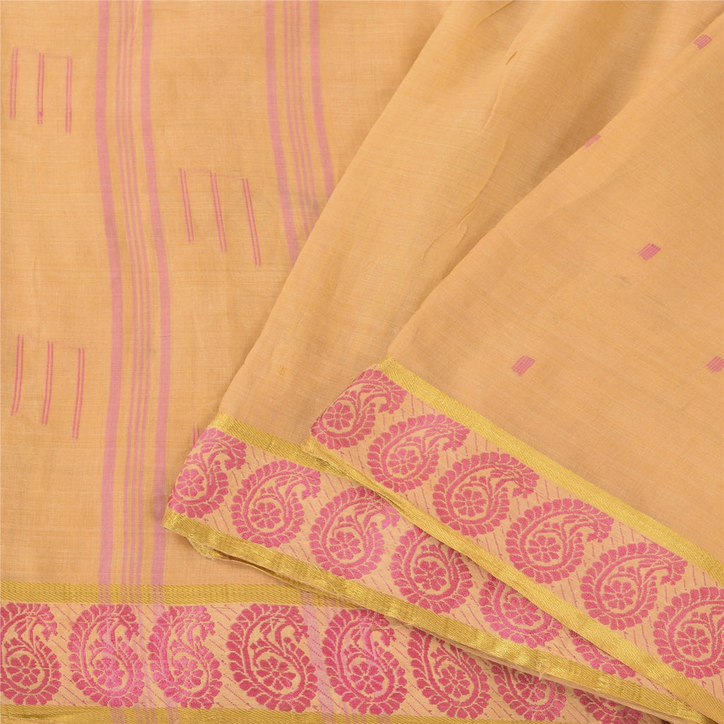 Sanskriti Vintage Gule Sarees Ren Bomuld Vævet Tant Premium Sari Håndværk Bæredygtigt Stoff
