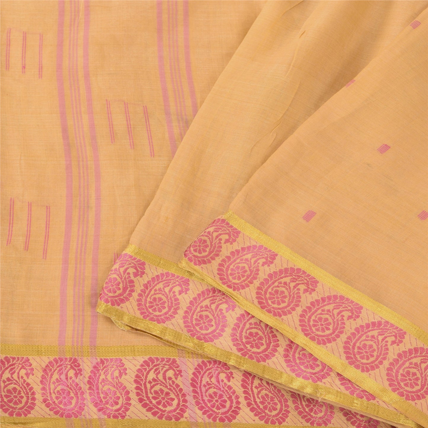 Sanskriti Vintage Gule Sarees Ren Bomuld Vævet Tant Premium Sari Håndværk Bæredygtigt Stoff