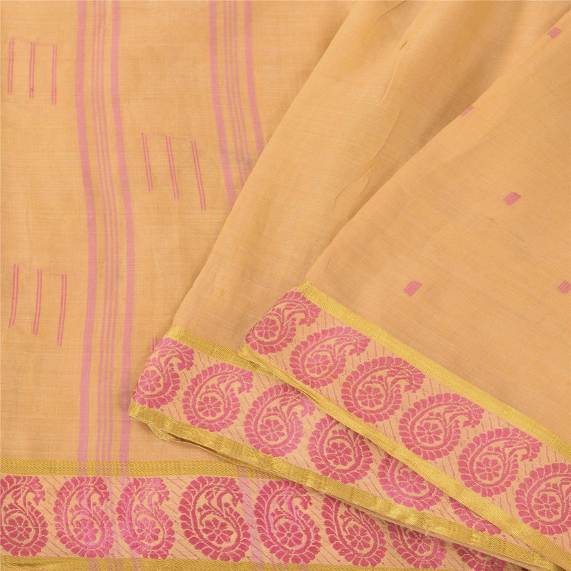 Sanskriti Vintage Yellow Sarees Pure Cotton Woven Tant Premium Sari Craft Sustainable Fabric