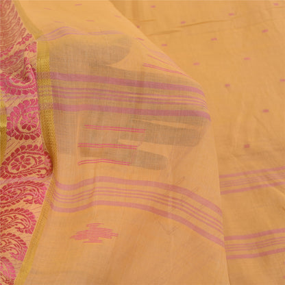 Sanskriti Vintage Gule Sarees Ren Bomuld Vævet Tant Premium Sari Håndværk Bæredygtigt Stoff
