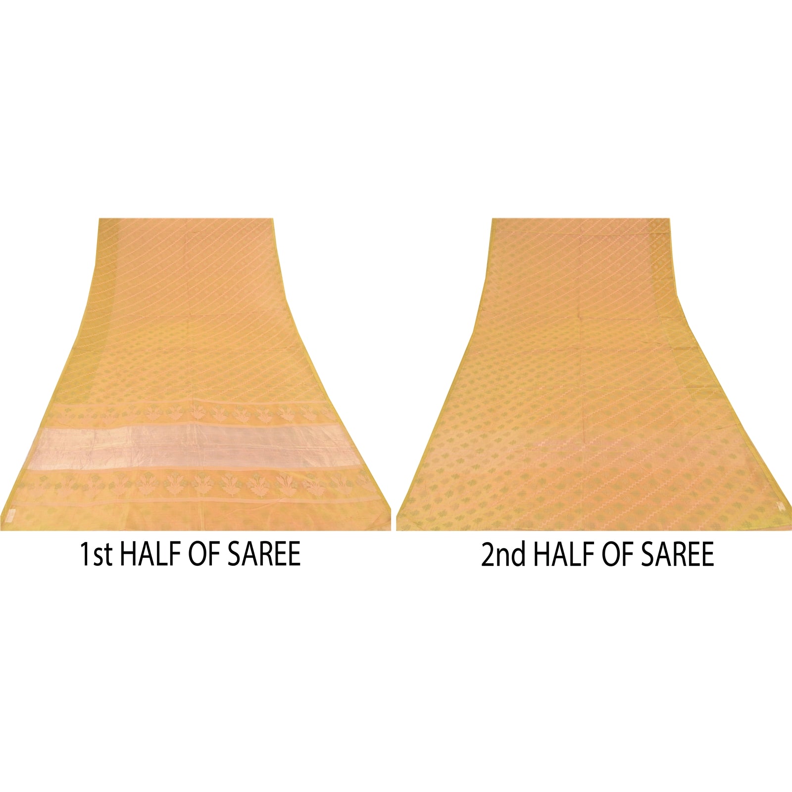 Sanskriti Vintage Yellow/Green Sarees Cotton Silk Woven Premium Sari 5+yd Sustainable Fabric