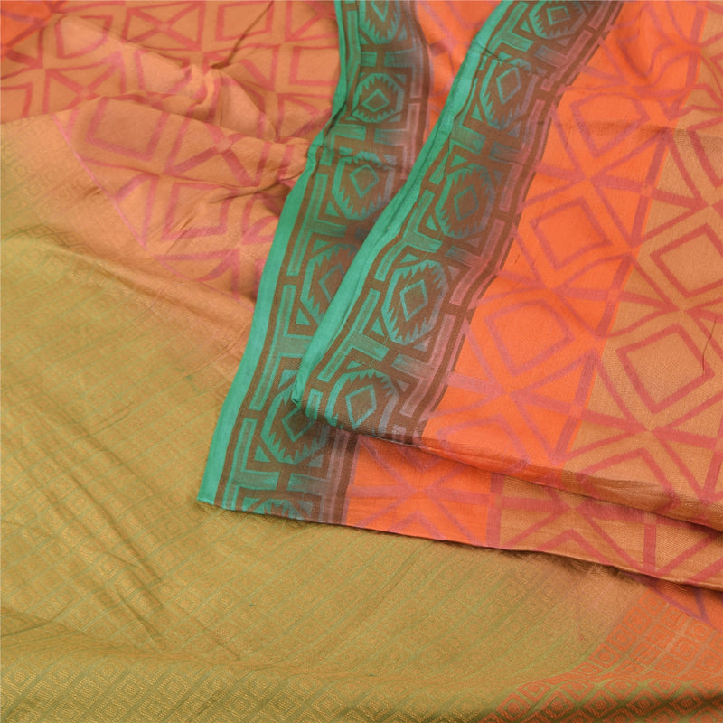 Сари Sanskriti Vintage Green/Orange из чистого шелка, тканая ткань премиум-класса для сари из экологически чистой ткани