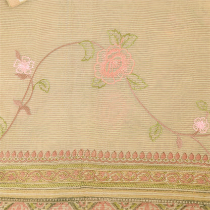 Sanskriti Vintage Indian Cream Sarees Blend Cotton Embroidered Sari Craft Sustainable Fabric