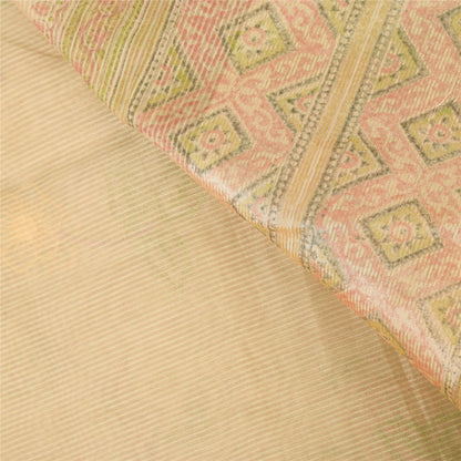 Sanskriti Vintage Indian Cream Sarees Blend Cotton Embroidered Sari Craft Sustainable Fabric