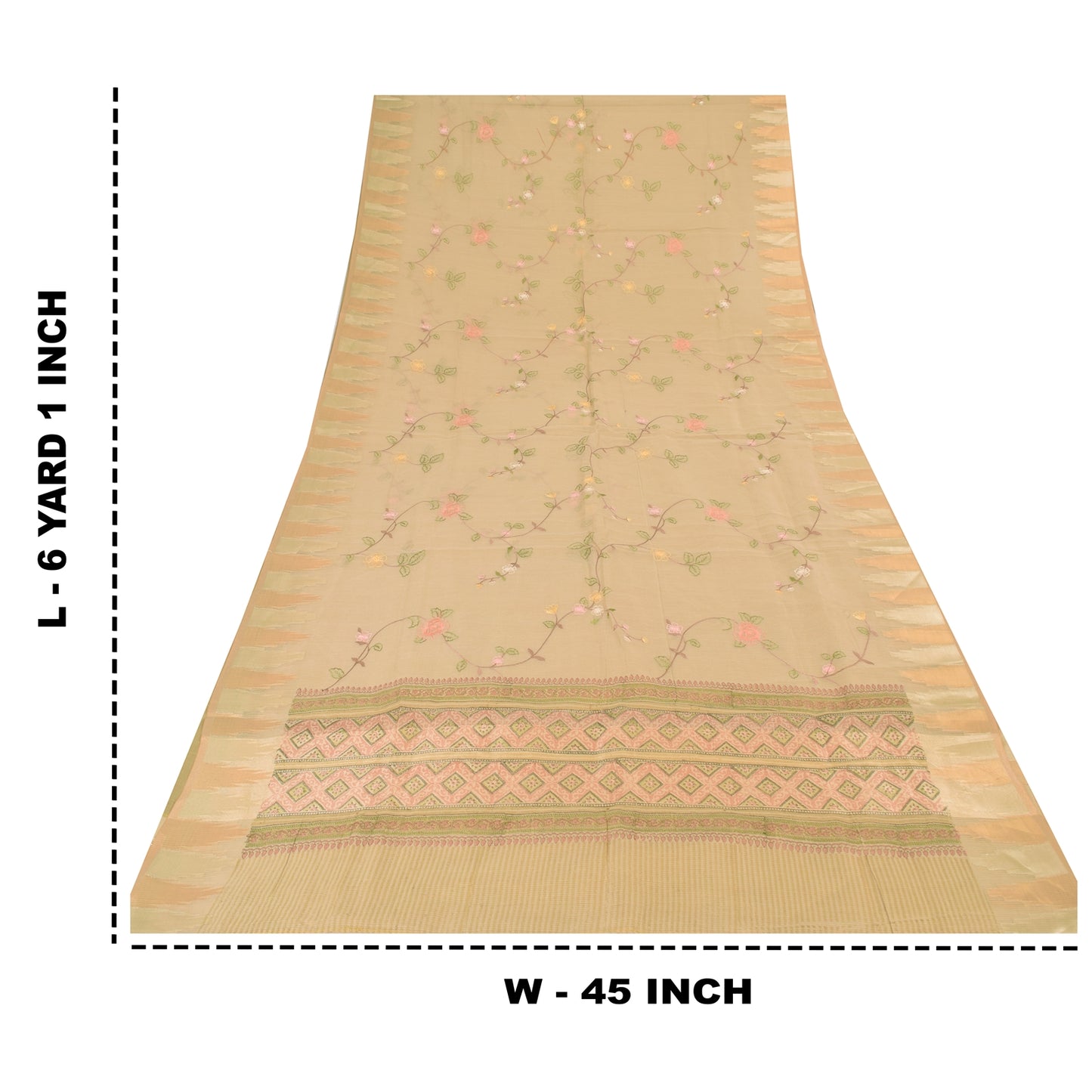 Sanskriti Vintage Indian Cream Sarees Blend Cotton Embroidered Sari Craft Sustainable Fabric