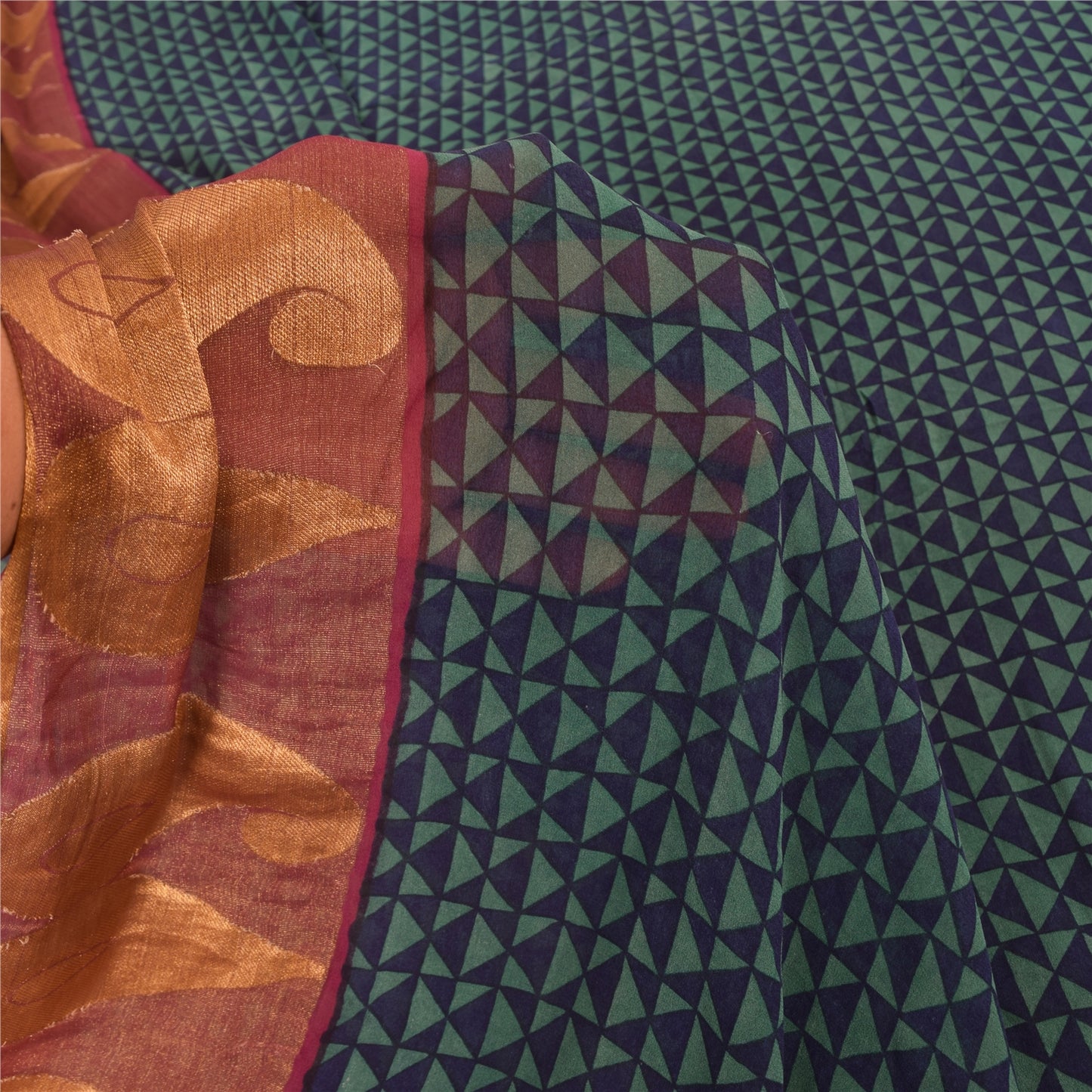 Sanskriti Vintage Blue/Green Sarees Pure Georgette Printed Woven Sari 5yd Sustainable Fabric