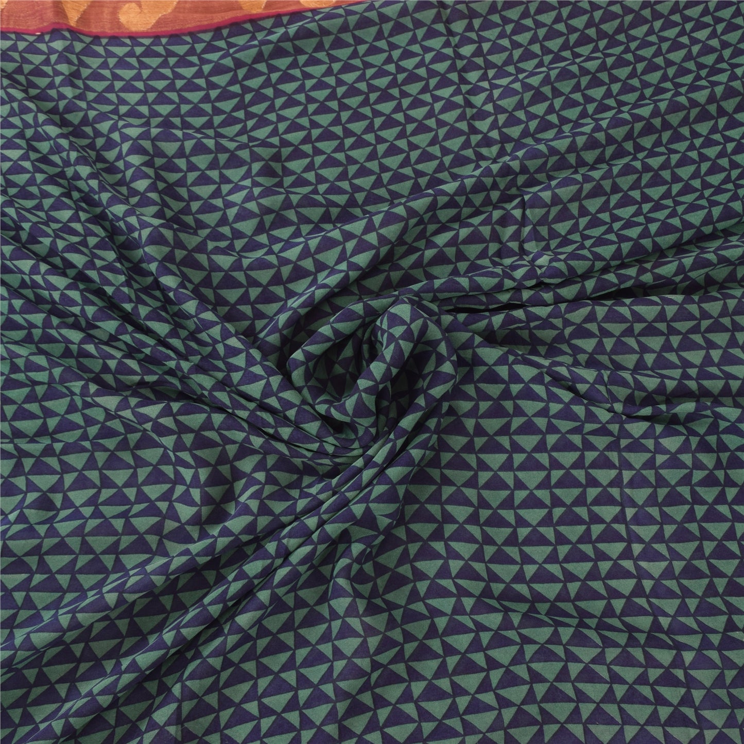 Sanskriti Vintage Blue/Green Sarees Pure Georgette Printed Woven Sari 5yd Sustainable Fabric