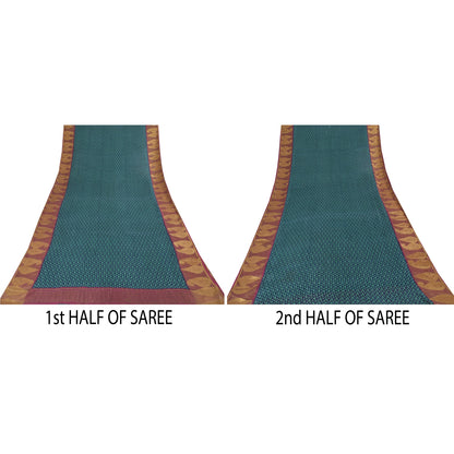 Sanskriti Vintage Blue/Green Sarees Pure Georgette Printed Woven Sari 5yd Sustainable Fabric