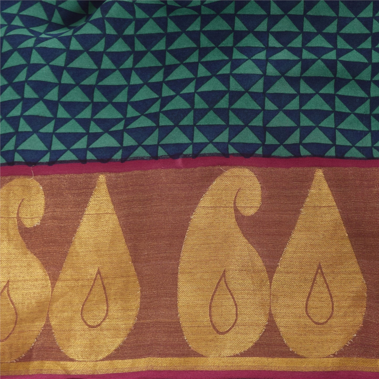 Sanskriti Vintage Blue/Green Sarees Pure Georgette Printed Woven Sari 5yd Sustainable Fabric