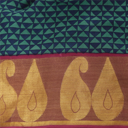 Sanskriti Vintage Blue/Green Sarees Pure Georgette Printed Woven Sari 5yd Sustainable Fabric